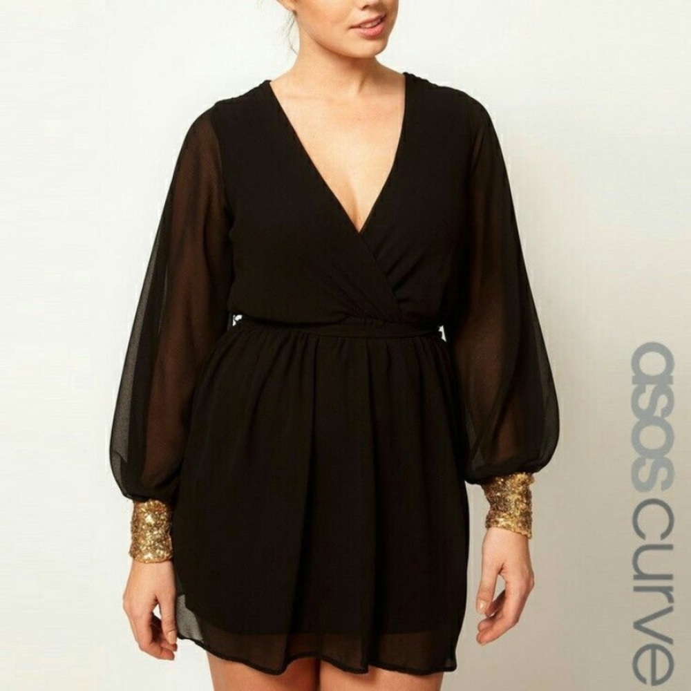 ASOS Curve Wrap Dress Embellished Sequin Cuffs 22